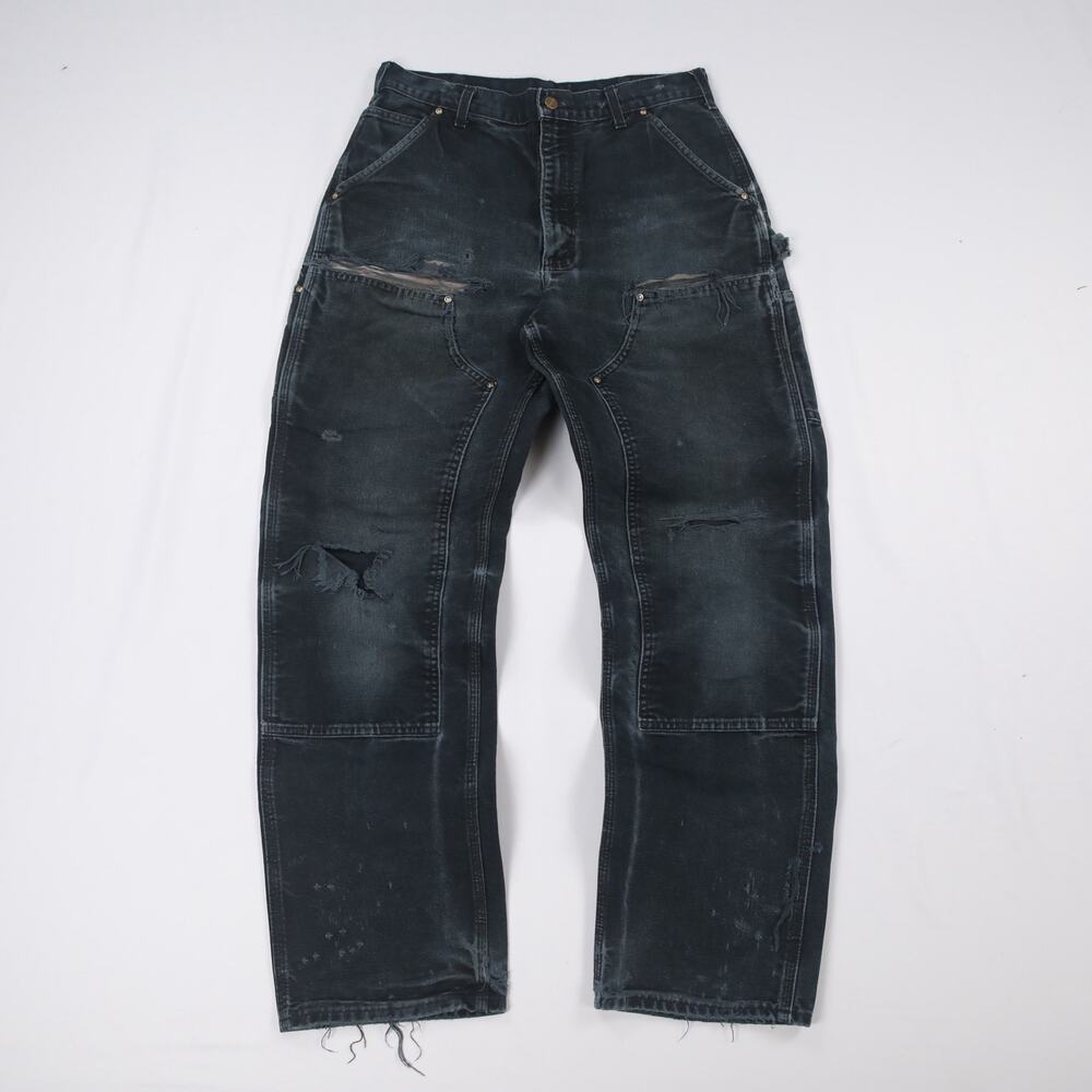 Vintage Carhartt B01 BLK Distressed Faded Black Double Knee Pants 31x32